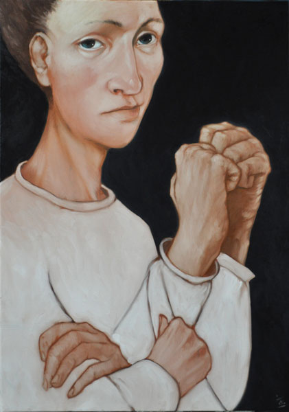 Portrait de femme ; le peintre n'a pas su choisir la position des bras et elle en a donc plusieurs.