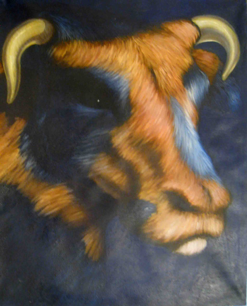 tête de vache bleue et rose